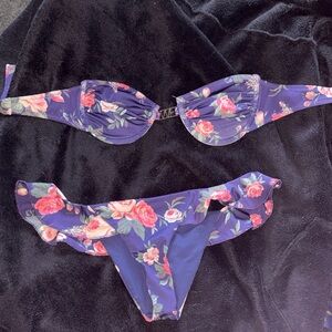 Wildfox Purple Floral Print Bikini Top
